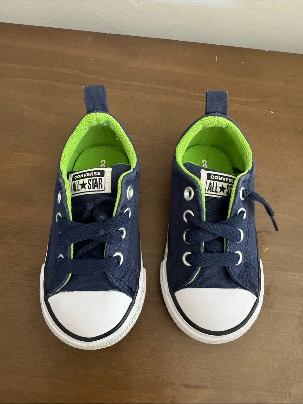 Converse 5 toddler Navy Canvas Sneakers with Lime Green Lining
